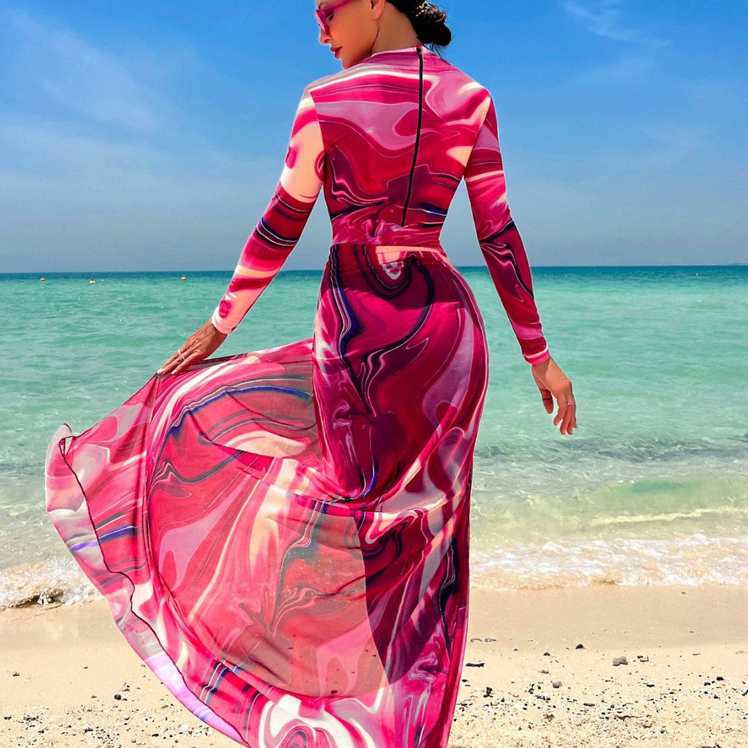 Ladies elegant beach suit with transparent skirt Mune Fashion