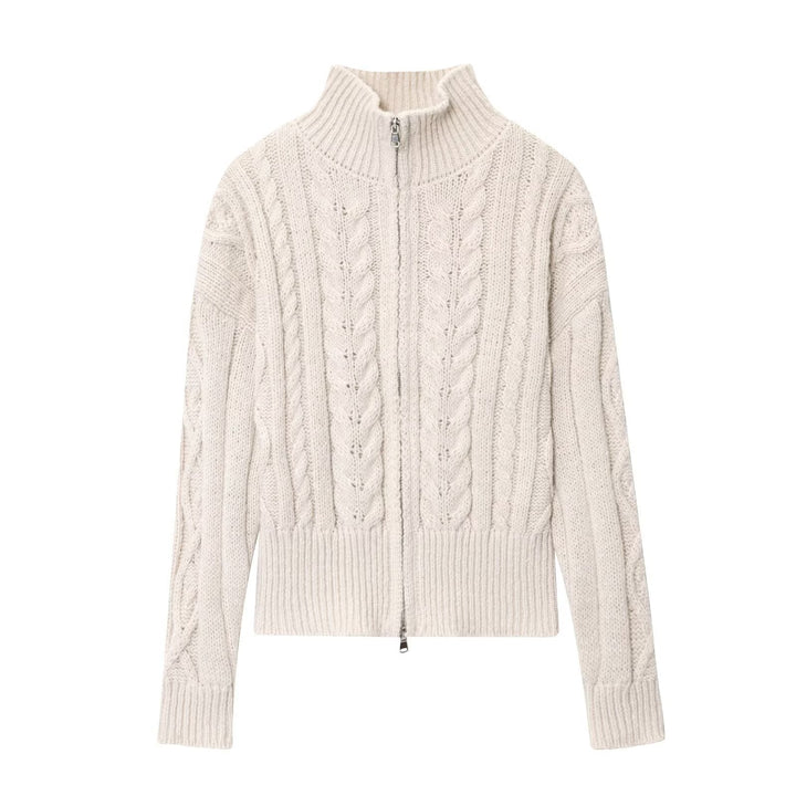Ladies Cardigan with High Collar and Zipper Mune
