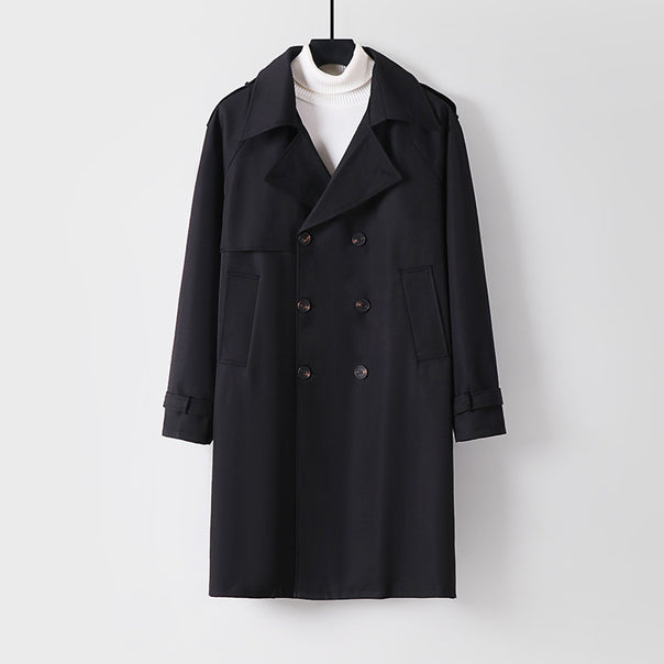 Men's Mid-Length Oversized Trench Coat with Double Button Placket and Epaulettes Mune Fashion