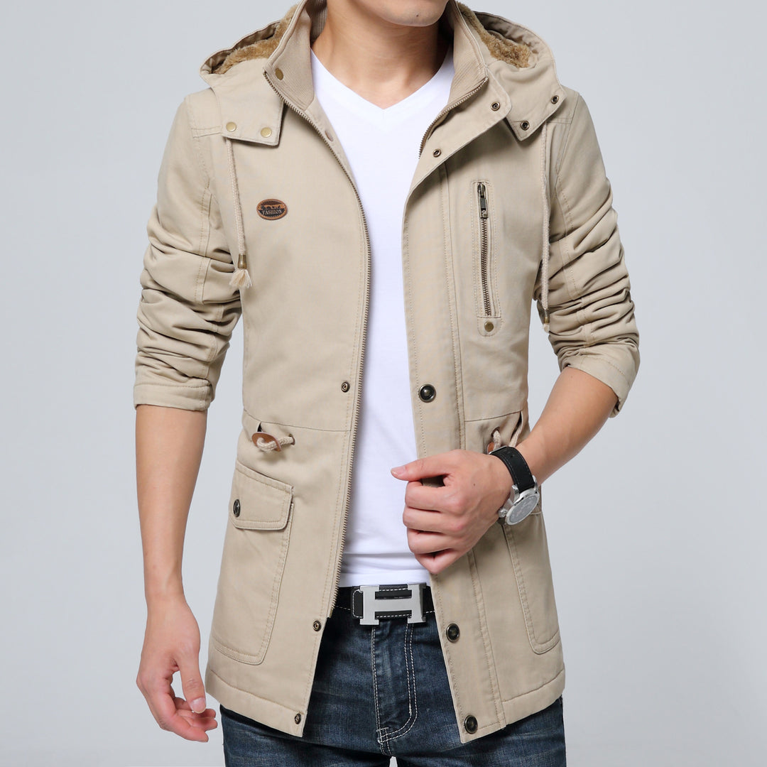 Men's canvas field jacket with warming teddy hood and zippered chest pocket Mune Fashion