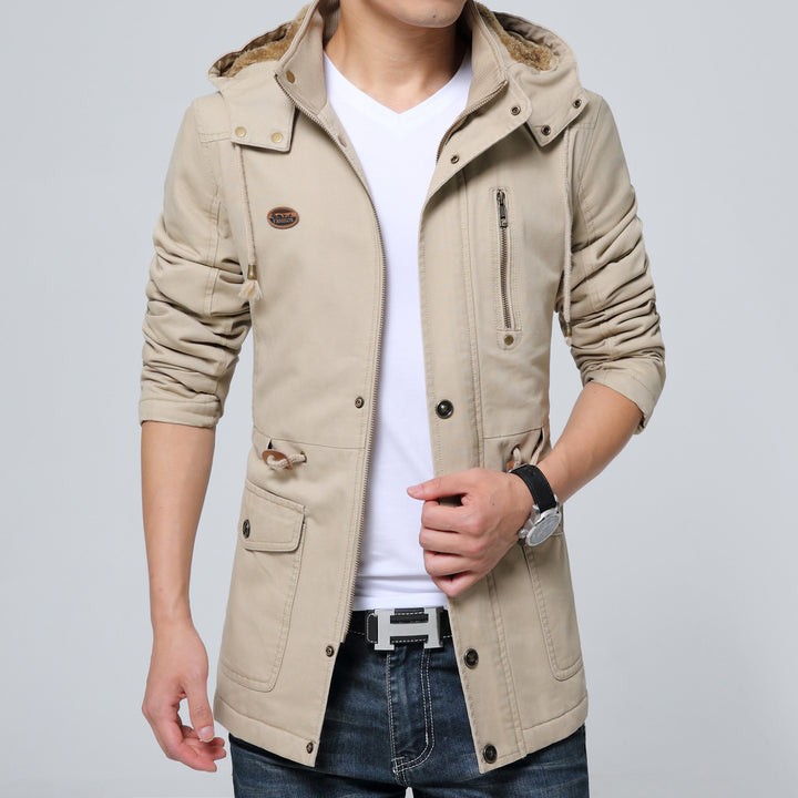 Men's canvas field jacket with warming teddy hood and zippered chest pocket Mune Fashion