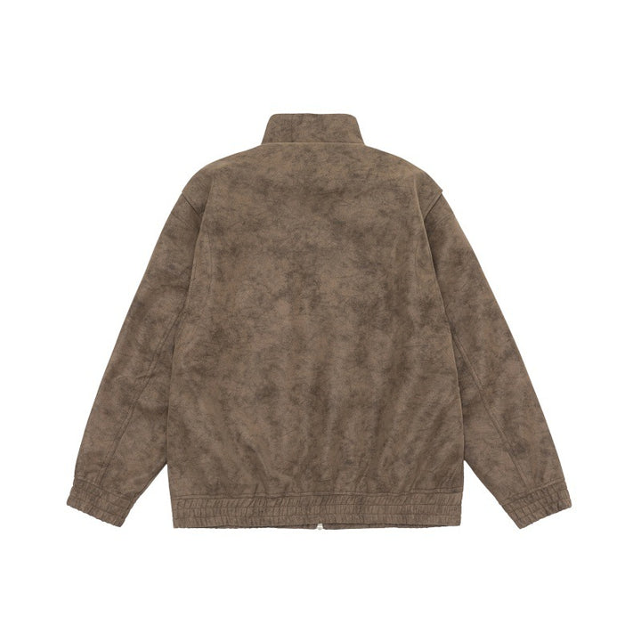 Men's Boxy Utility Blouson Jacket in Velour Look with Stand-up Collar and Multiple Pockets Mune Fashion