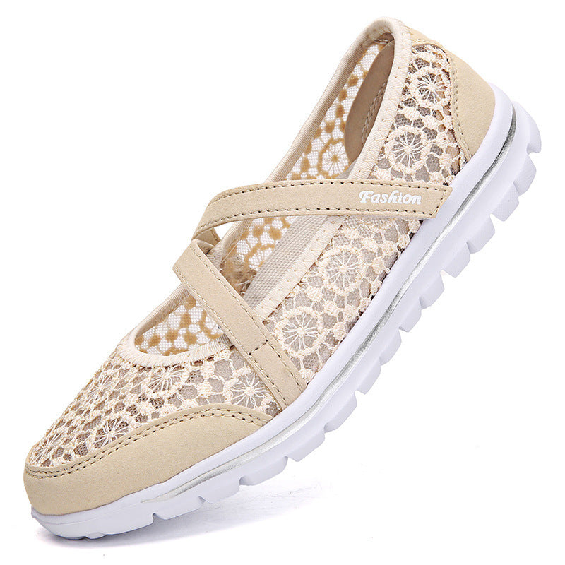 Women's crocheted Mary Jane sneakers with breathable lace mesh and flexible lightweight sole Mune Fashion