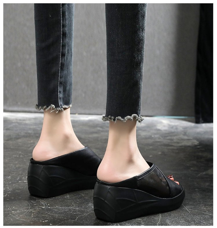 Women's wedge heeled slide sandals with breathable mesh upper Mune Fashion