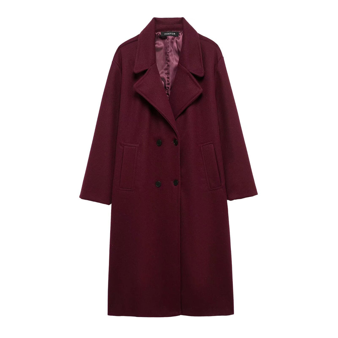 Women's Double-Breasted Wool Blend Coat with Oversized Cut and Lapel Collar Mune Fashion