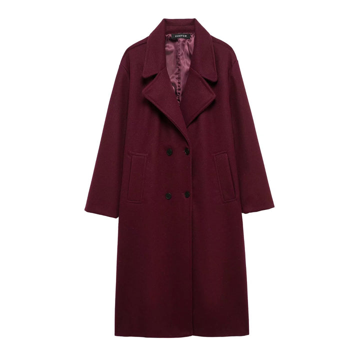 Women's Double-Breasted Wool Blend Coat with Oversized Cut and Lapel Collar Mune Fashion