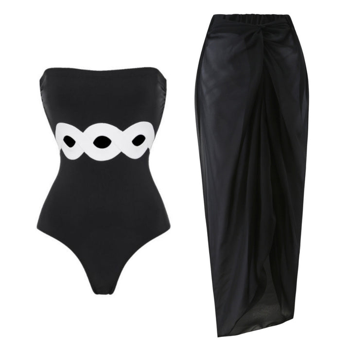 Ladies elegant V neck swimsuit with stylish wrap skirt Mune Fashion
