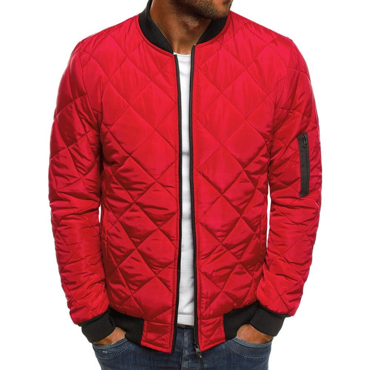 Men's lightweight quilted blouson jacket with diamond stitching, elastic ribbed cuffs, and sleeve zip pocket Mune Fashion