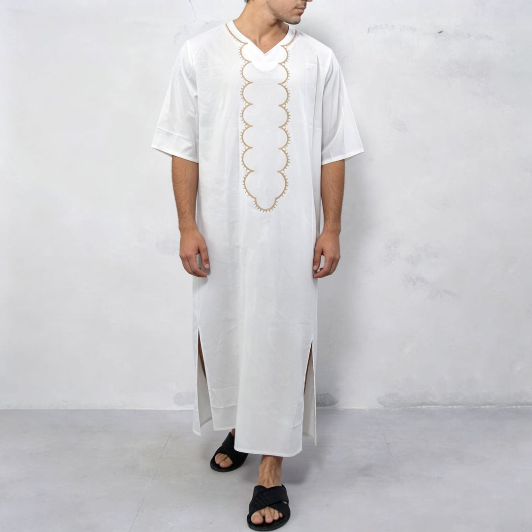 Men's striped Djellaba with decorative chest embroidery and side slit Mune Fashion