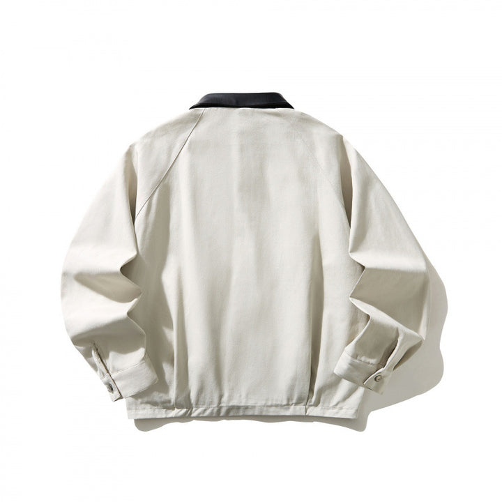 Men's short-cut canvas jacket with imitation leather collar and elastic hem Mune Fashion