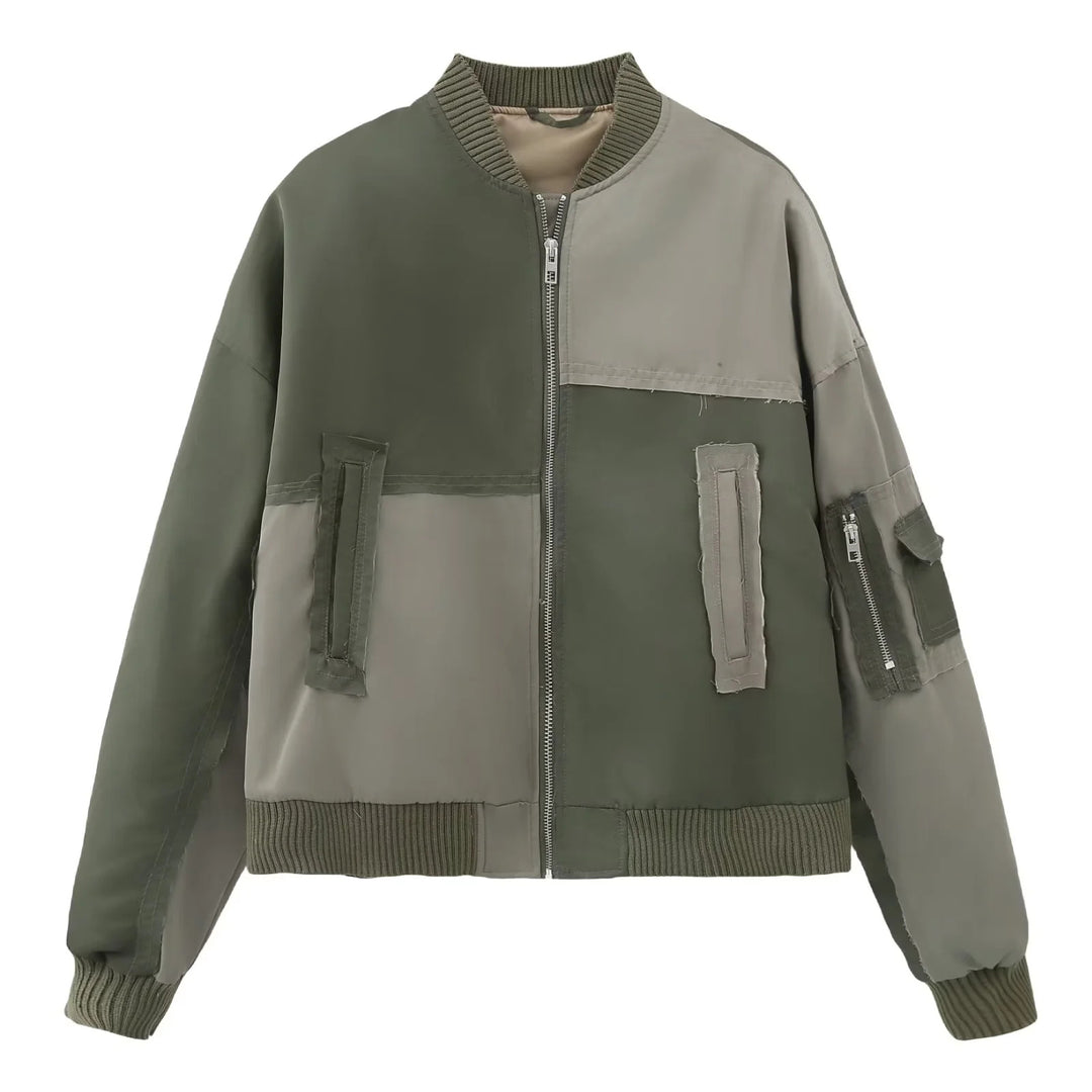 Women’s urban bomber jacket with contrast panels, oversized silhouette, front and arm pockets Mune Fashion