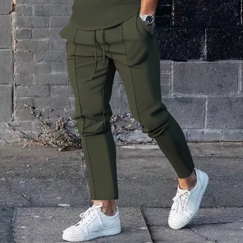 Men's Slim Tapered Jogging Pants with decorative stitching, elastic drawstring, and narrow ankle cuffs Mune Fashion