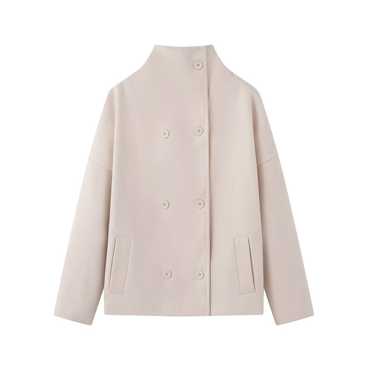 Ladies short coat made of wool blend with stand-up collar, dropped shoulder and double-breasted button placket Mune Fashion