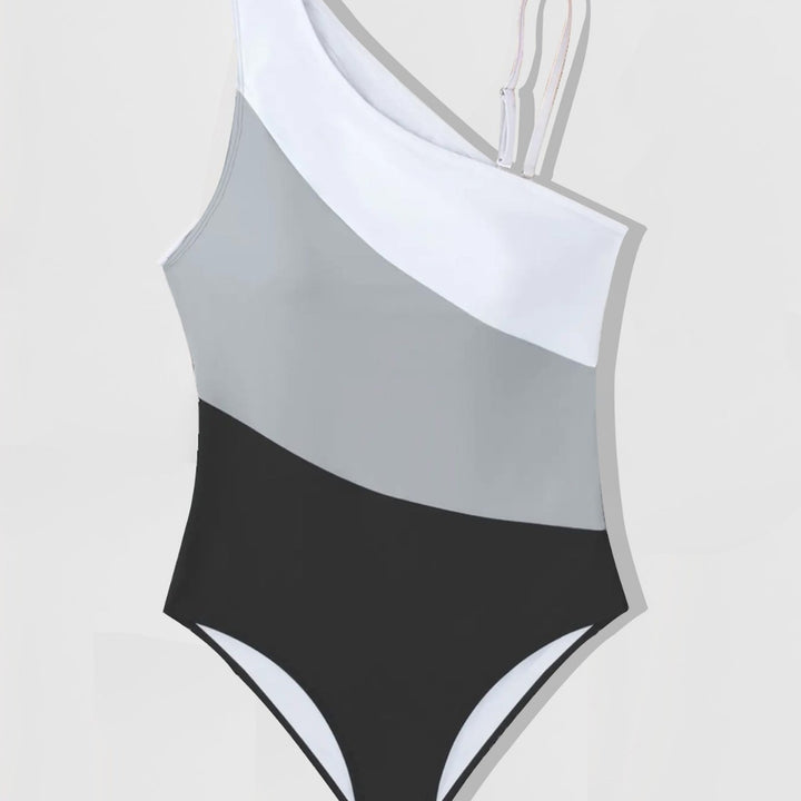 Women's One-Sided Swimsuit with Modern Color Block Design Mune Fashion