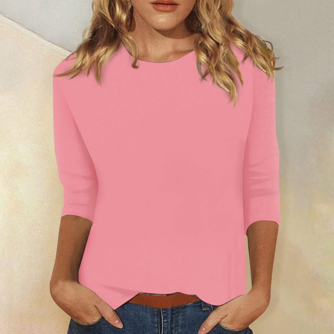 Women's Lightweight Fine Knit Shirt with Three-Quarter Sleeves and Round Neckline Mune Fashion