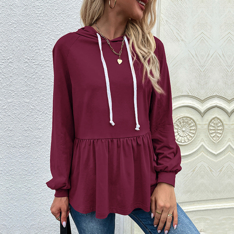 Women's hoodie sweatshirt with gathered waist level and babydoll silhouette Mune Fashion