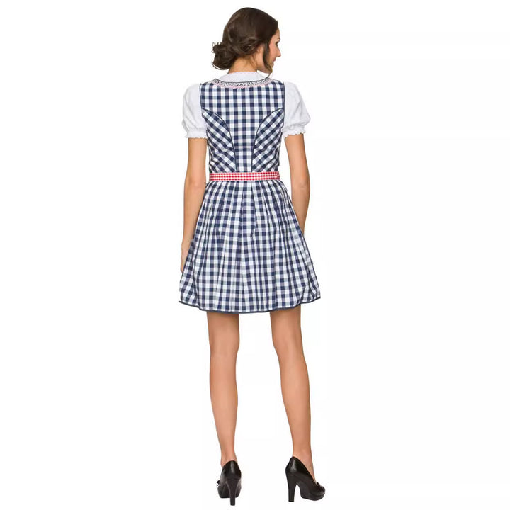 Ladies short traditional dirndl with heart-shaped neckline corset and checkered apron Mune Fashion