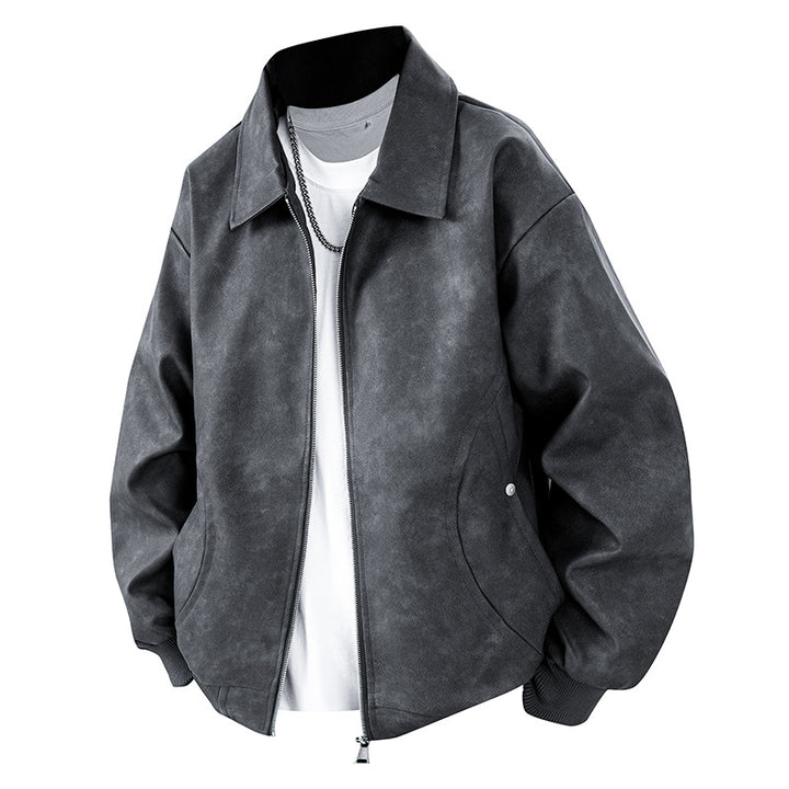 Men's Boxy Oversized Overshirt Jacket in Suede Look with Shirt Collar & Two-Way Zipper Mune Fashion