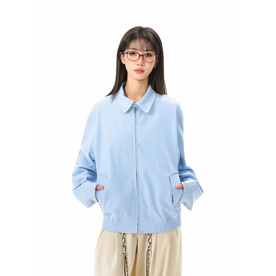 Unisex Light Boxy Blouson Jacket with Shirt Collar and Concealed Zipper Mune Fashion
