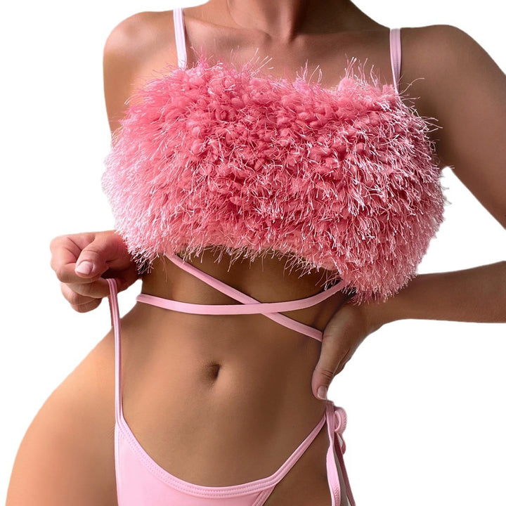 Women Trendy Bikini with Fluffy Top Mune Fashion