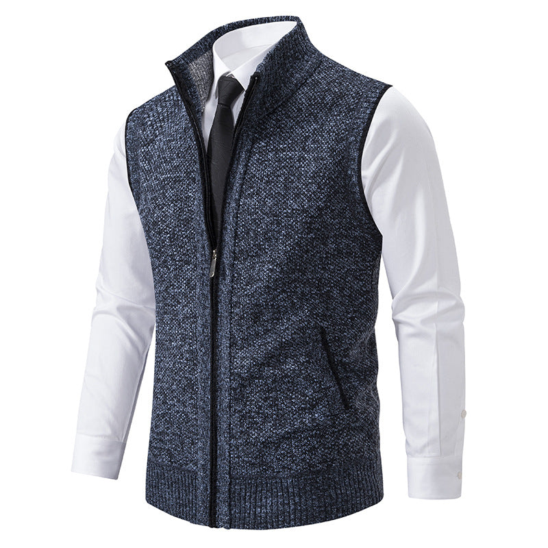 Men's elegant knit vest with stand-up collar and concealed zipper Mune Fashion