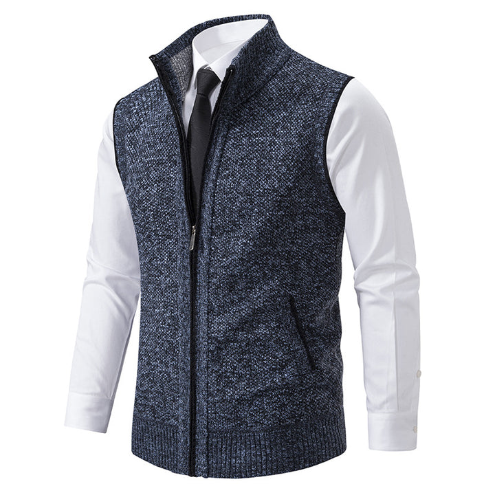 Men's elegant knit vest with stand-up collar and concealed zipper Mune Fashion