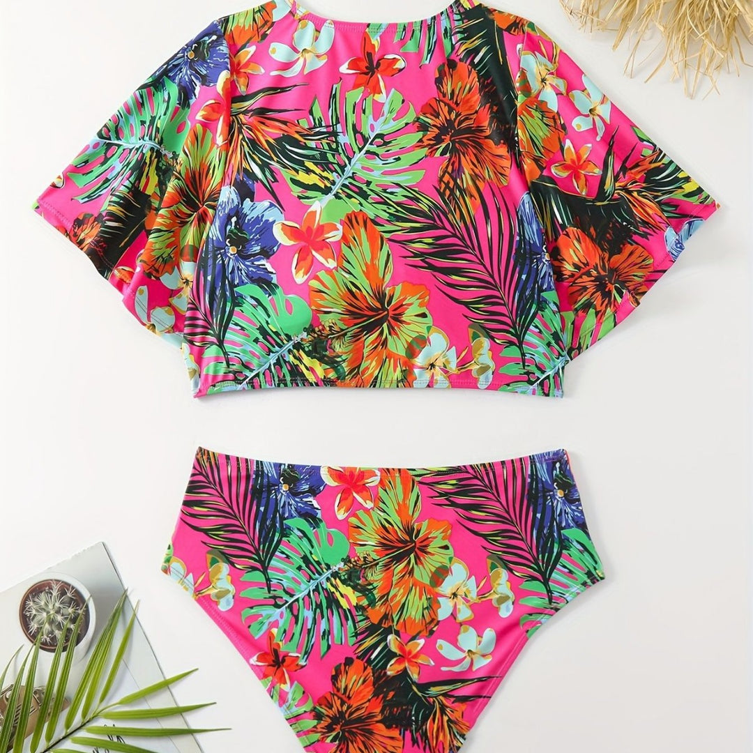 Women's bikini set with floral patterns and lightweight cover-up Mune Fashion