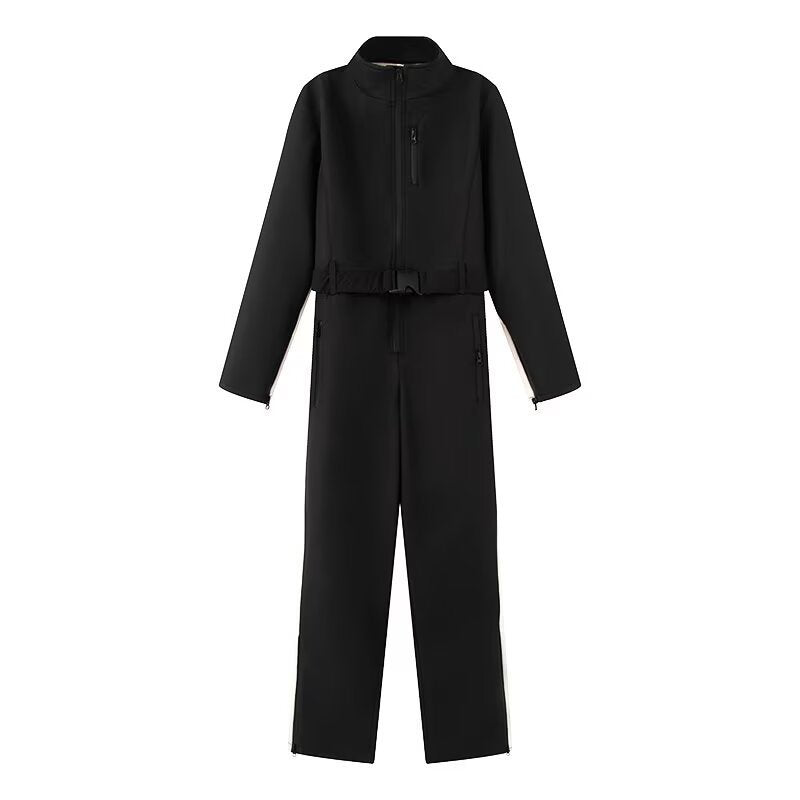 Women’s Utility Overall with High Collar, Functional Zippers and Waist Belt Mune Fashion