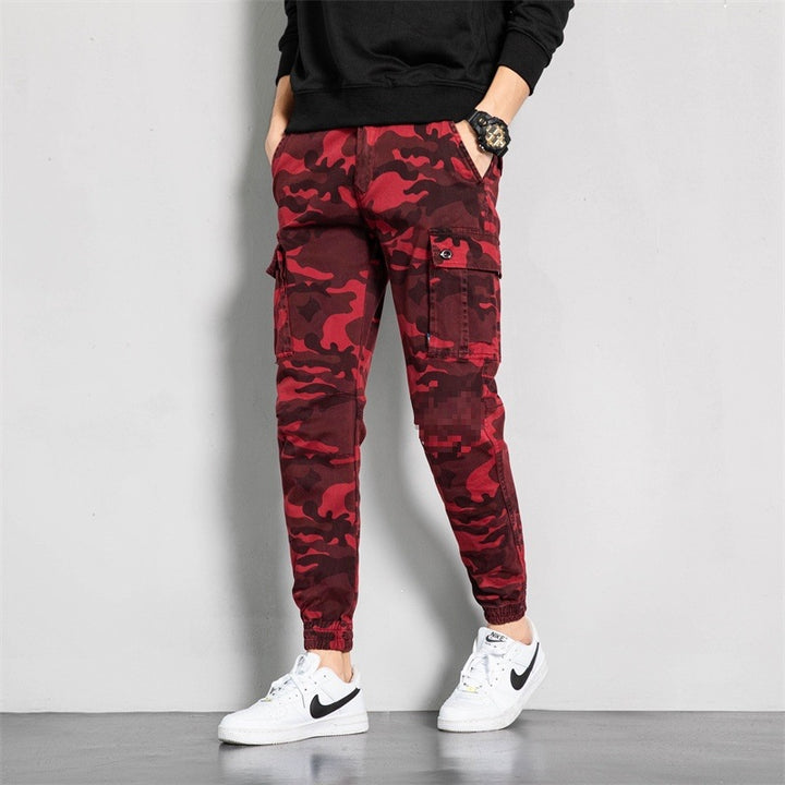 Men's Camouflage Cargo Jogging Pants in Tapered Fit with Elastic Waistband, Utility Pockets & Ribbed Ankle Cuffs Mune Fashion