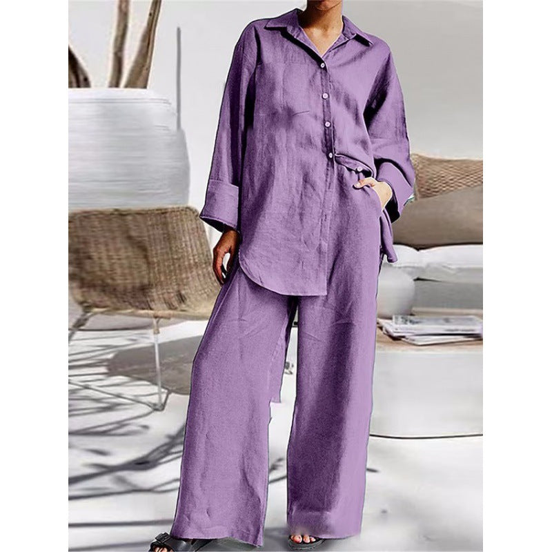 Women's Linen Lounge Set with Loose Shirt and Palazzo Pants Mune Fashion