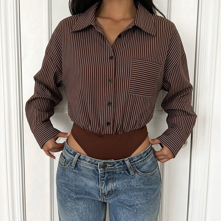 Ladies Elegant Blouse with Tailored Cut and Stripes Mune Fashion