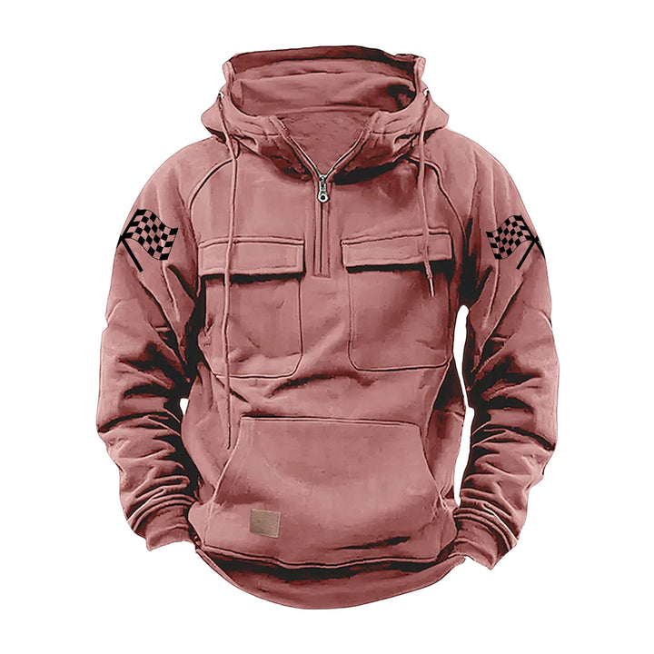 Men's hooded sweatshirt with half zip, cargo chest pockets and kangaroo pocket Mune Fashion