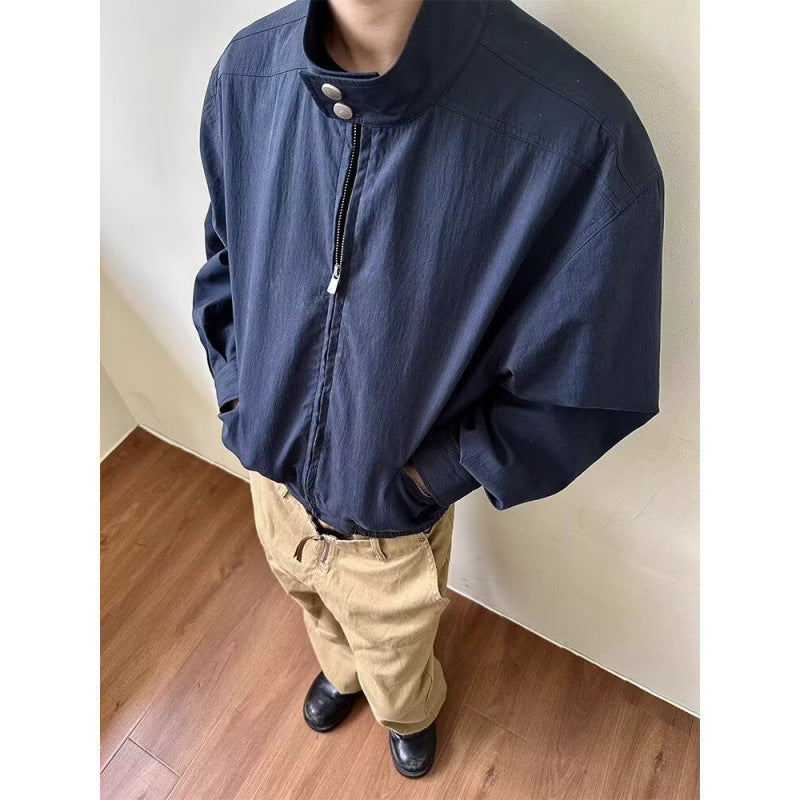 Men's Oversized Bomber Jacket with Stand Collar and Short Zipper Mune Fashion