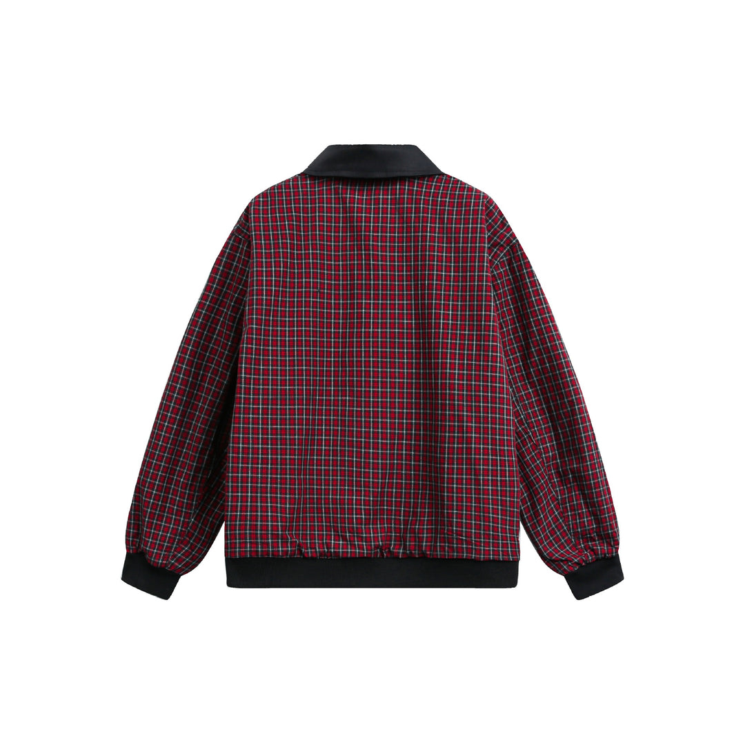 Unisex Reversible Bomber Jacket with Check Lining, Zipper and Ribbed Cuffs Mune Fashion