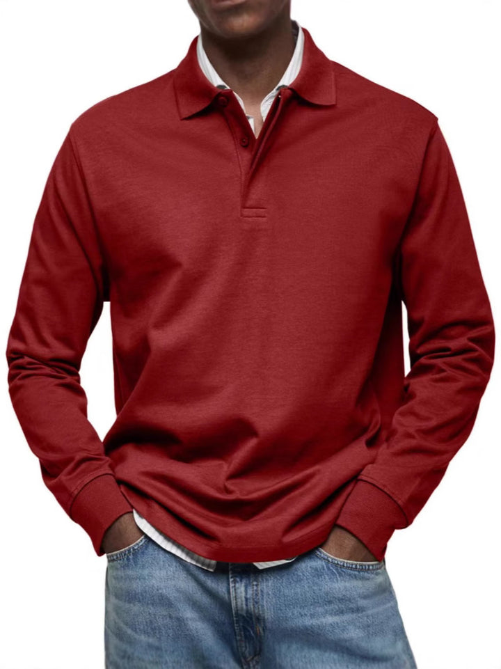 Men's fine-knit polo shirt with long sleeves, ribbed cuffs and concealed button placket Mune Fashion