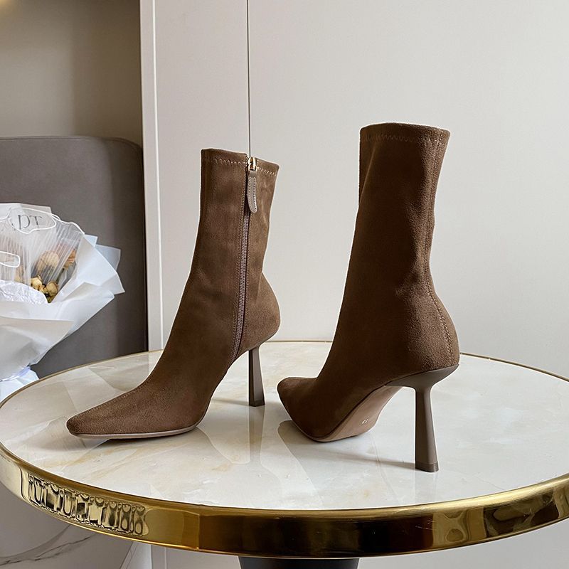 Women's sock ankle boots made of stretch with pointed toe and sculpted stiletto heel Mune Fashion