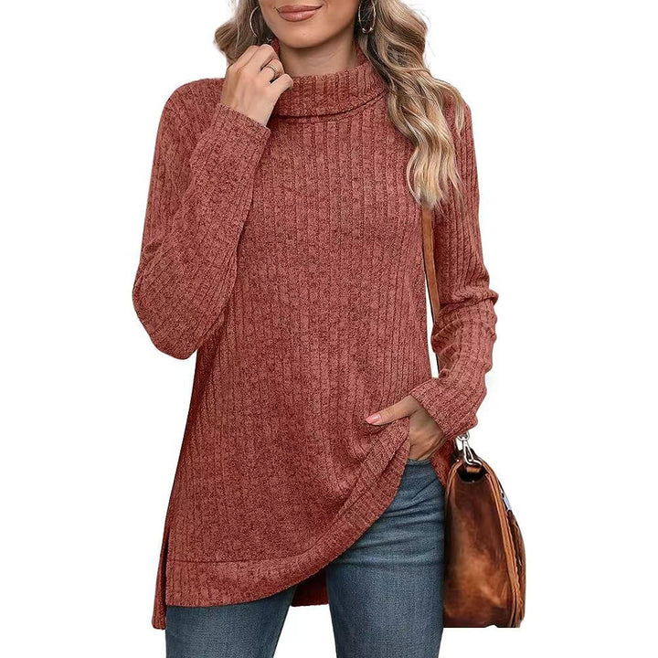Women's ribbed knit tunic with roll neck, side slits, and extended hem Mune Fashion