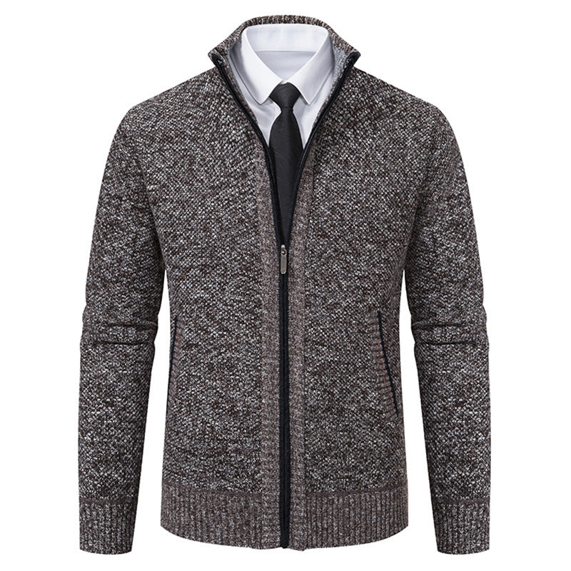 Men's upscale cardigan with stand-up collar and full-length zipper, thermally insulating and tailored fit Mune Fashion
