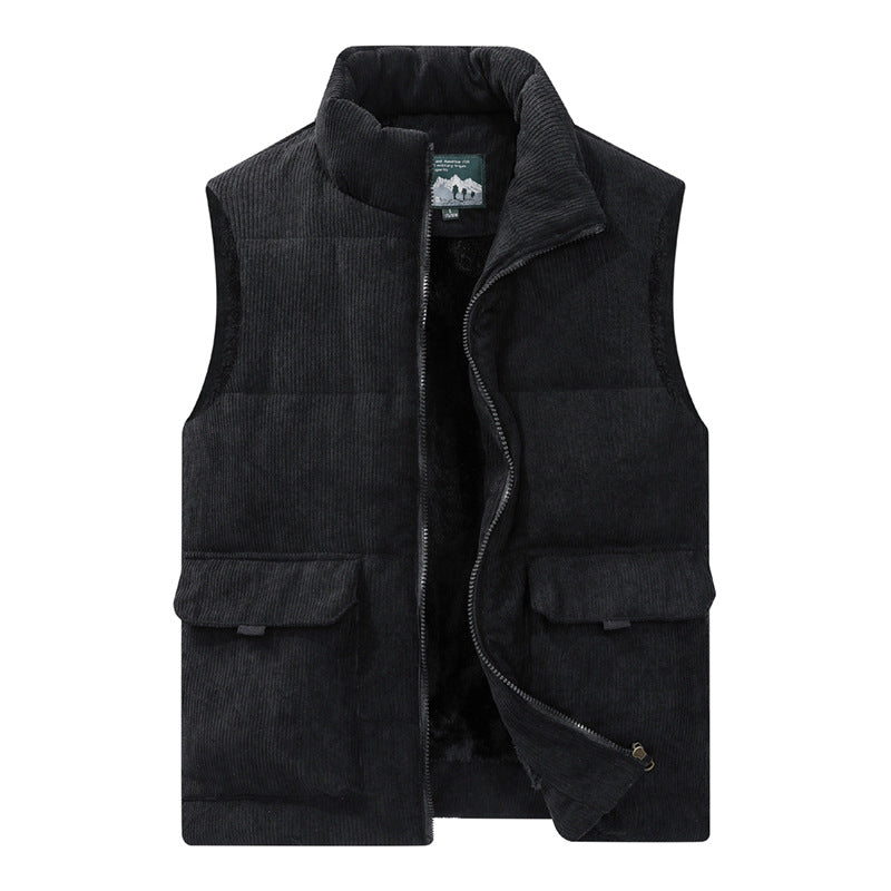 Men's cord utility quilted vest with teddy lining, high stand-up collar and patch flap pockets Mune Fashion