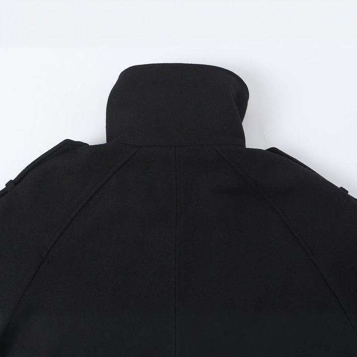 Women's Short Double-Breasted Peacoat with High Standing Collar and Shoulder Straps Mune Fashion
