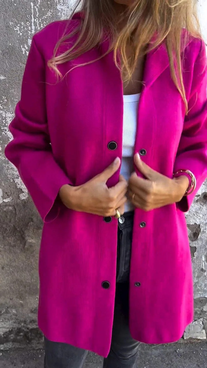 Women's hooded coat mid-length cotton blend with snap button placket and side pockets Mune Fashion