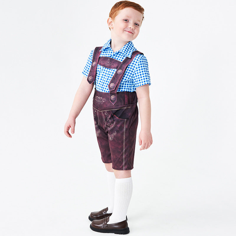 Men's short traditional leather pants with adjustable straps and traditional embroidery Mune Fashion