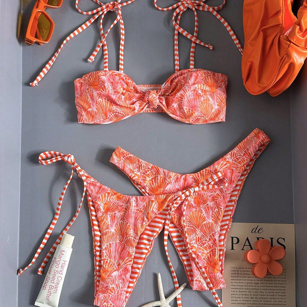 Women Bandeau Bikini with Ruffles and Side Ties Mune Fashion