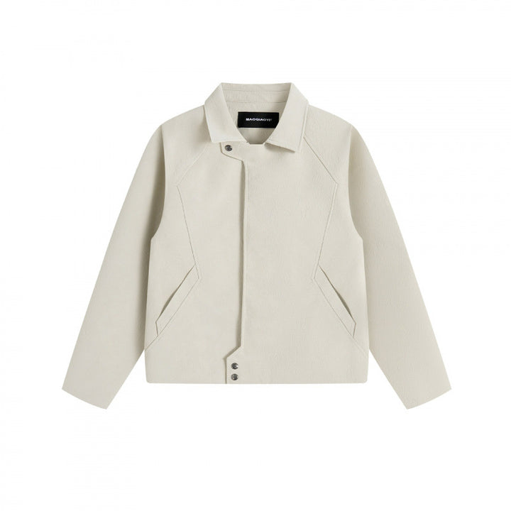 Unisex short jacket in minimalist suede look with concealed front placket and shirt collar Mune Fashion