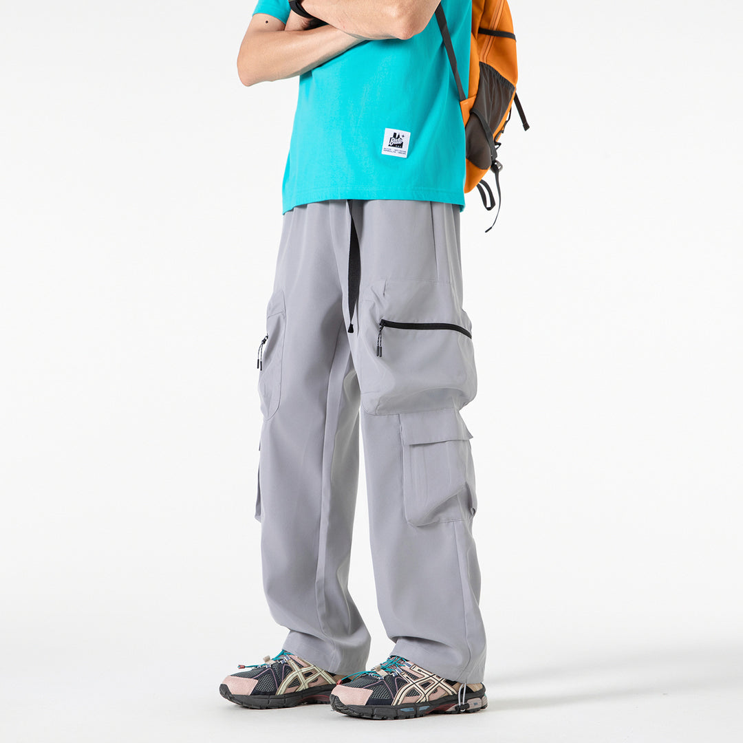 Herren Breite Cargo-Hose im Utility-Design mit elastischem Bund, integrierter Gurt und multifunktionalen Taschen Mune Fashion
