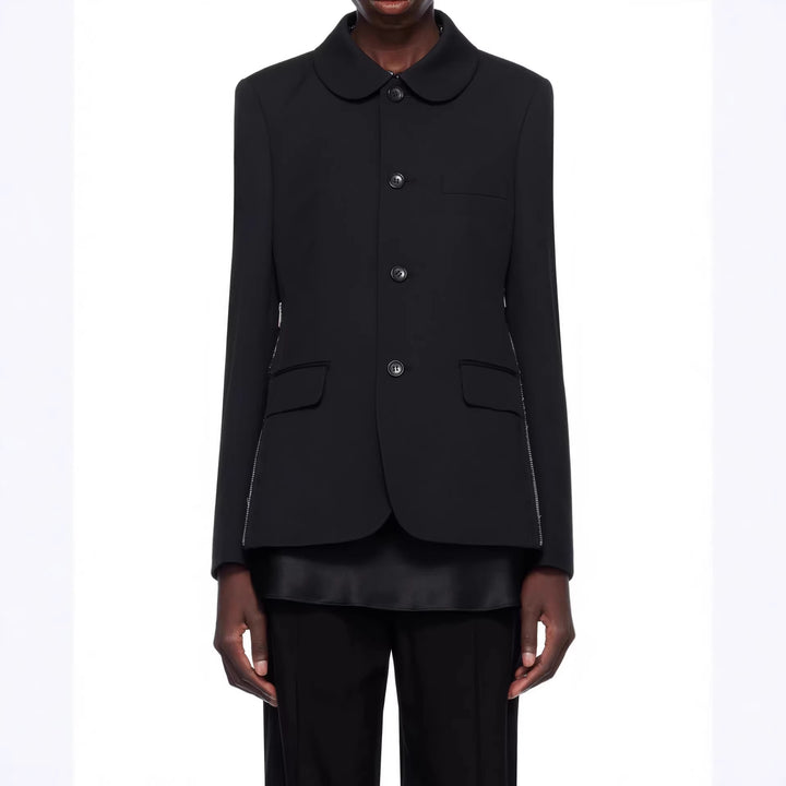 Women's blazer jacket with round Peter Pan collar, side metal zippers and flap pockets Mune Fashion