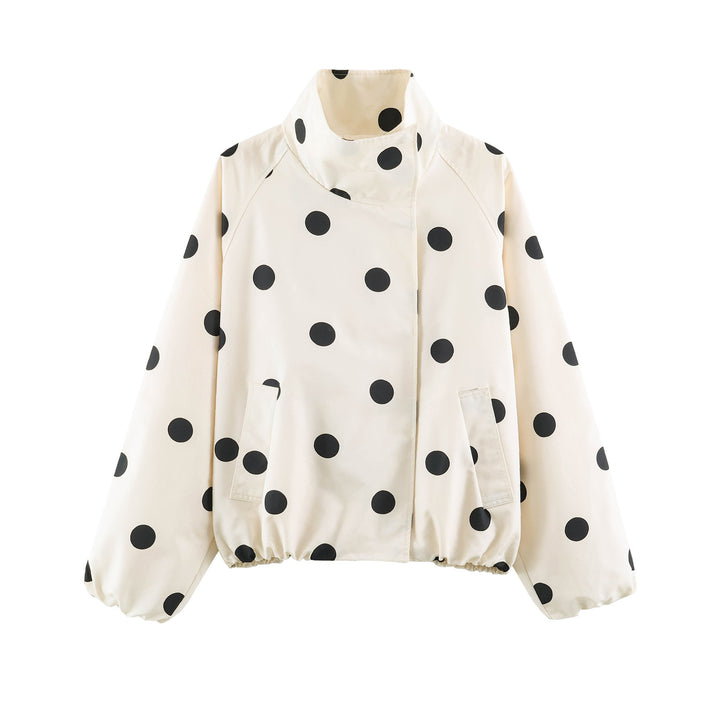 Women's dotted short jacket with high stand-up collar, elastic hem, and practical side pockets Mune Fashion