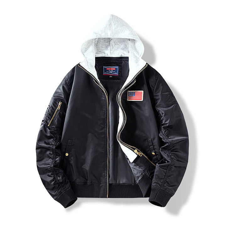 Men's nylon bomber jacket with integrated sweat hood and sleeve utility pocket Mune Fashion