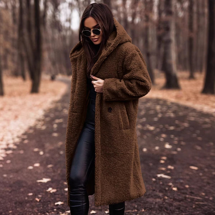 Women oversized teddy coat with hood and button closure Mune Fashion