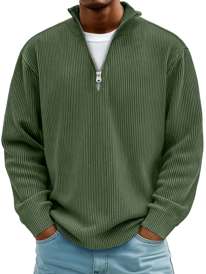 Men's ribbed knit pullover with half zipper and stand-up collar Mune Fashion